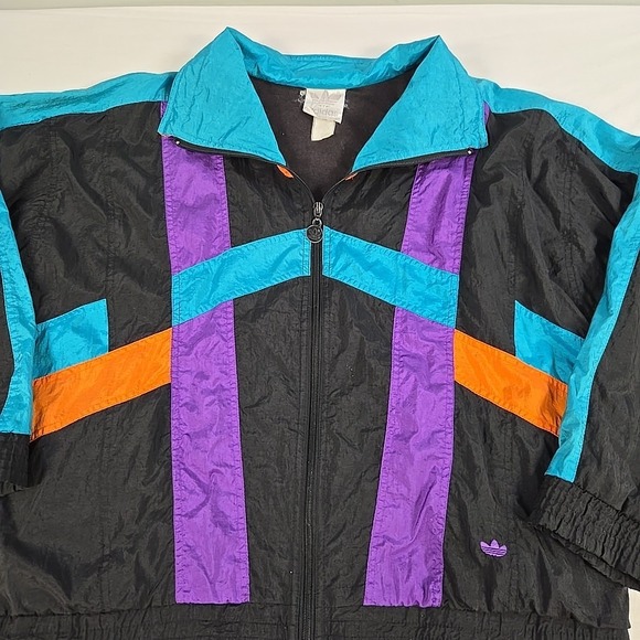 Vintage 80s Adidas Track Jacket Mens Size XL Purple Teal Orange Black Trefoil - Picture 5 of 16